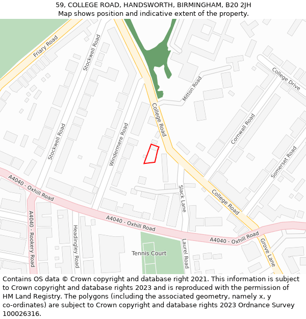 59, COLLEGE ROAD, HANDSWORTH, BIRMINGHAM, B20 2JH: Location map and indicative extent of plot