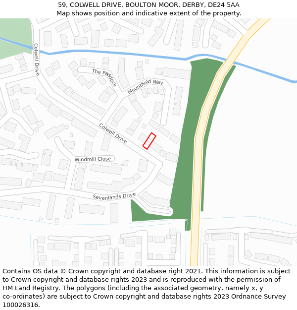 59, COLWELL DRIVE, BOULTON MOOR, DERBY, DE24 5AA: Location map and indicative extent of plot