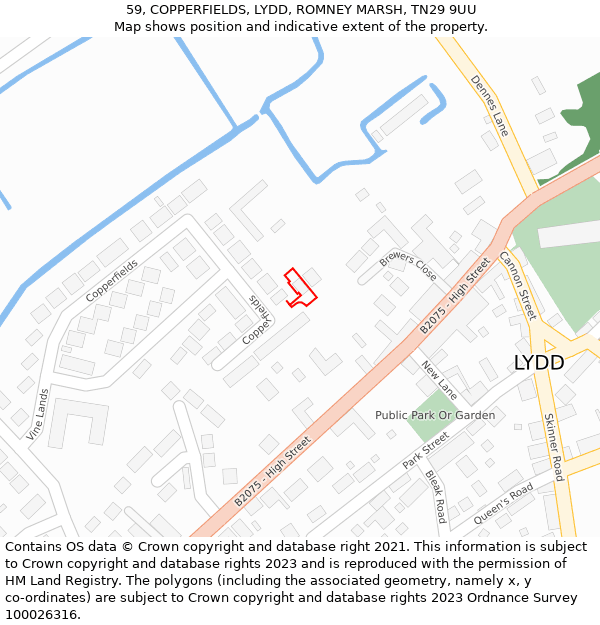 59, COPPERFIELDS, LYDD, ROMNEY MARSH, TN29 9UU: Location map and indicative extent of plot