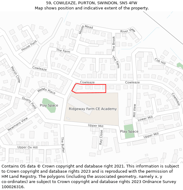 59, COWLEAZE, PURTON, SWINDON, SN5 4FW: Location map and indicative extent of plot