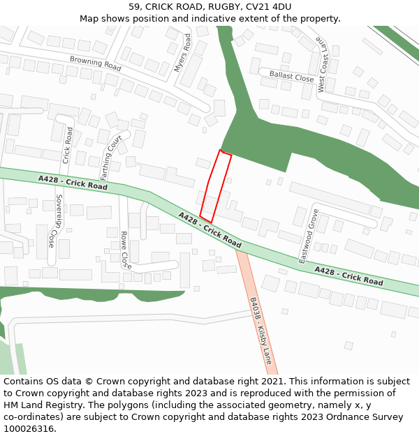 59, CRICK ROAD, RUGBY, CV21 4DU: Location map and indicative extent of plot