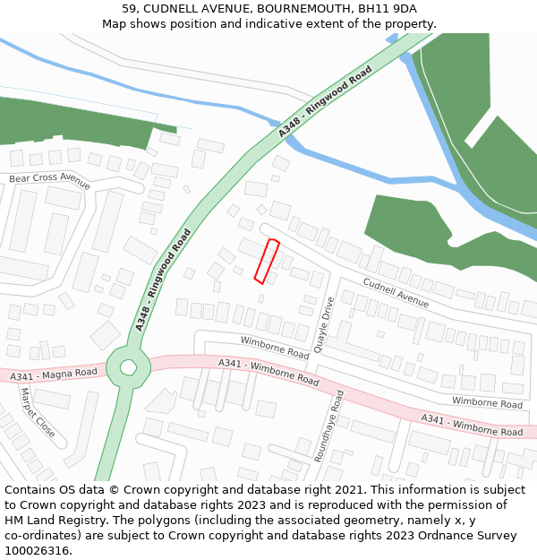 59, CUDNELL AVENUE, BOURNEMOUTH, BH11 9DA: Location map and indicative extent of plot