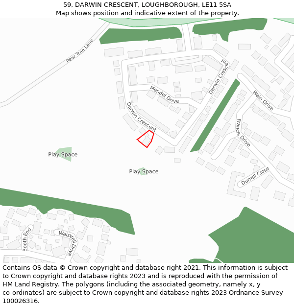 59, DARWIN CRESCENT, LOUGHBOROUGH, LE11 5SA: Location map and indicative extent of plot