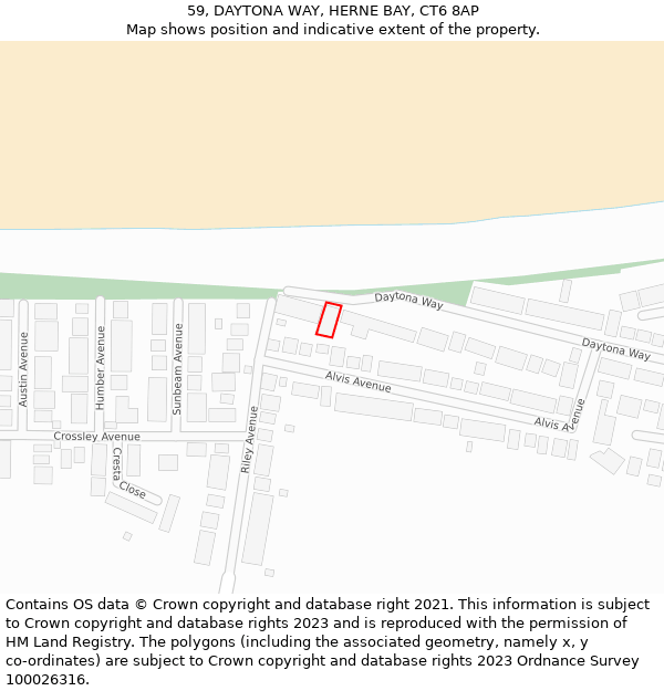 59, DAYTONA WAY, HERNE BAY, CT6 8AP: Location map and indicative extent of plot