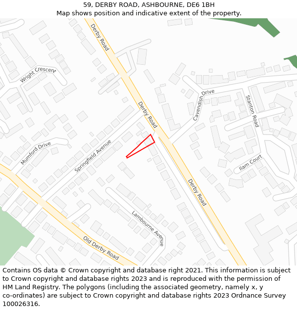 59, DERBY ROAD, ASHBOURNE, DE6 1BH: Location map and indicative extent of plot