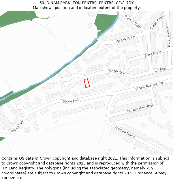 59, DINAM PARK, TON PENTRE, PENTRE, CF41 7DY: Location map and indicative extent of plot