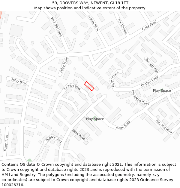 59, DROVERS WAY, NEWENT, GL18 1ET: Location map and indicative extent of plot