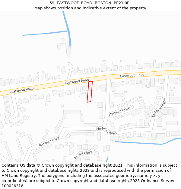 59, EASTWOOD ROAD, BOSTON, PE21 0PL: Location map and indicative extent of plot