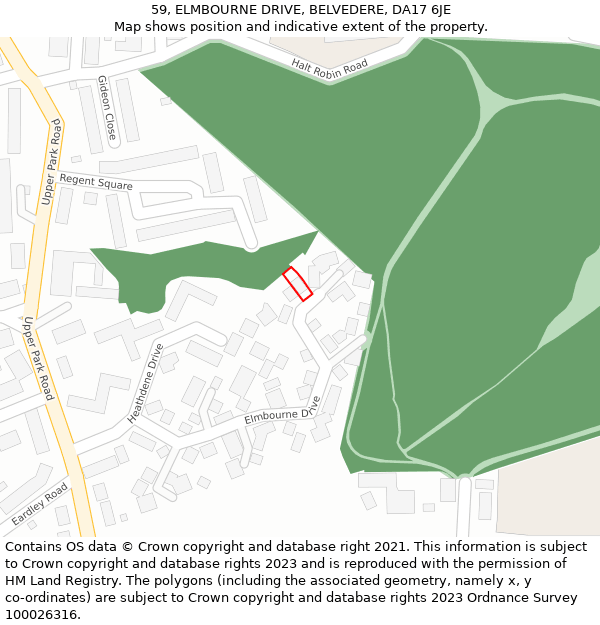 59, ELMBOURNE DRIVE, BELVEDERE, DA17 6JE: Location map and indicative extent of plot