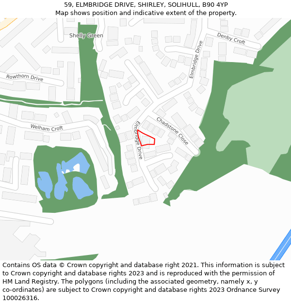 59, ELMBRIDGE DRIVE, SHIRLEY, SOLIHULL, B90 4YP: Location map and indicative extent of plot