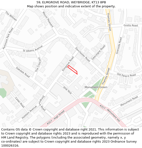 59, ELMGROVE ROAD, WEYBRIDGE, KT13 8PB: Location map and indicative extent of plot
