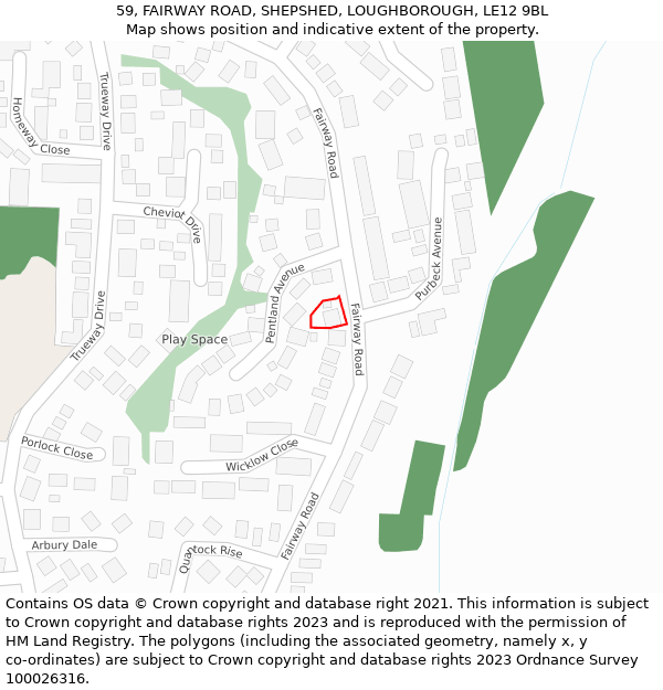 59, FAIRWAY ROAD, SHEPSHED, LOUGHBOROUGH, LE12 9BL: Location map and indicative extent of plot