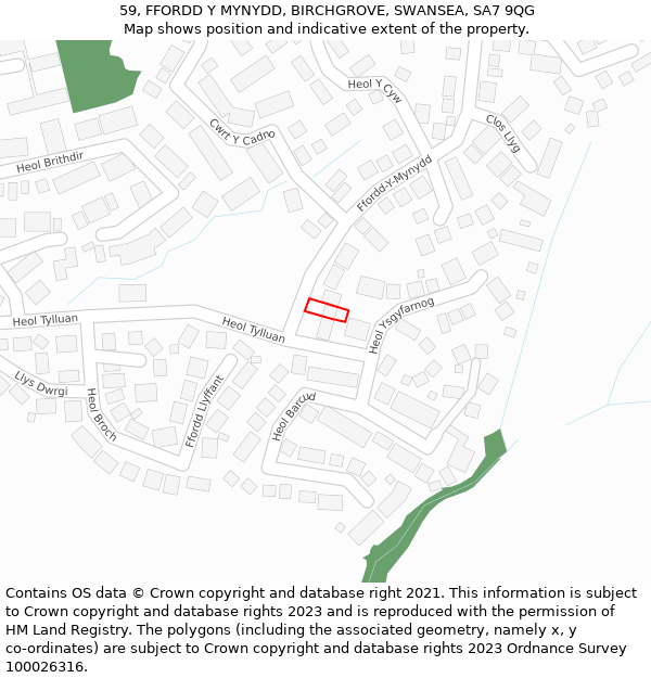 59, FFORDD Y MYNYDD, BIRCHGROVE, SWANSEA, SA7 9QG: Location map and indicative extent of plot