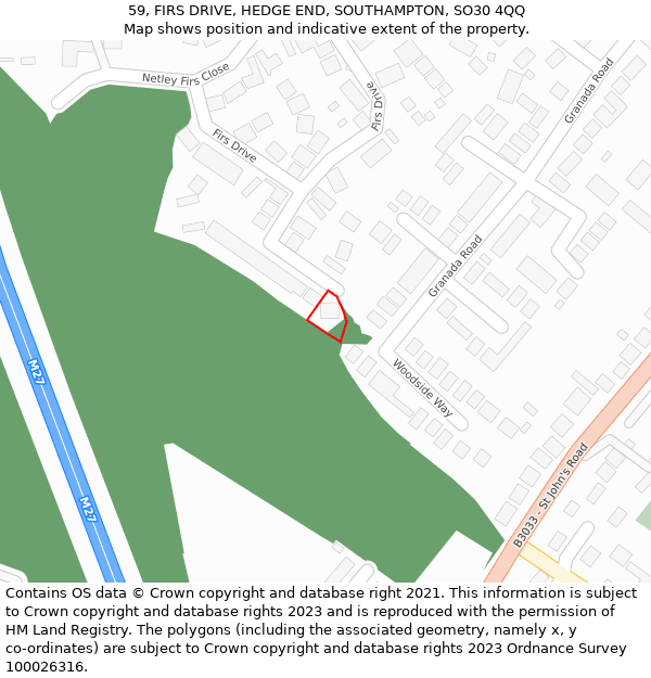 59, FIRS DRIVE, HEDGE END, SOUTHAMPTON, SO30 4QQ: Location map and indicative extent of plot