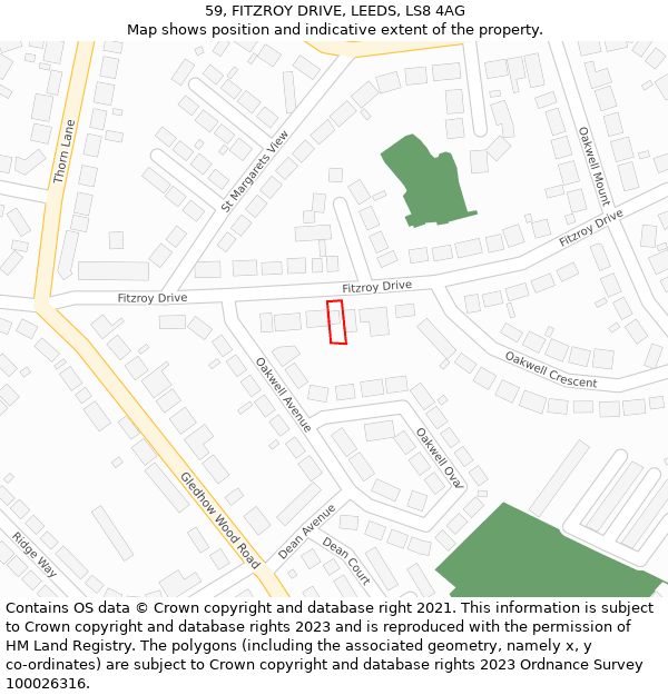 59, FITZROY DRIVE, LEEDS, LS8 4AG: Location map and indicative extent of plot