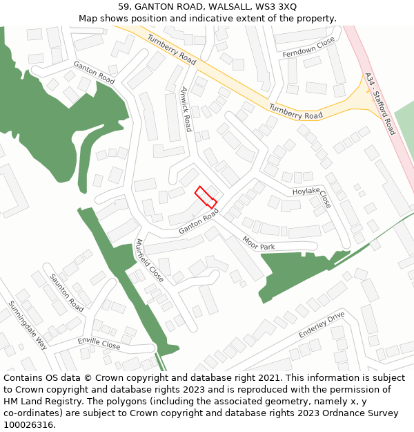 59, GANTON ROAD, WALSALL, WS3 3XQ: Location map and indicative extent of plot