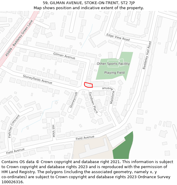 59, GILMAN AVENUE, STOKE-ON-TRENT, ST2 7JP: Location map and indicative extent of plot