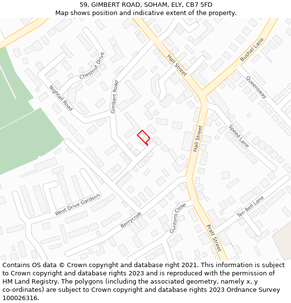 59, GIMBERT ROAD, SOHAM, ELY, CB7 5FD: Location map and indicative extent of plot