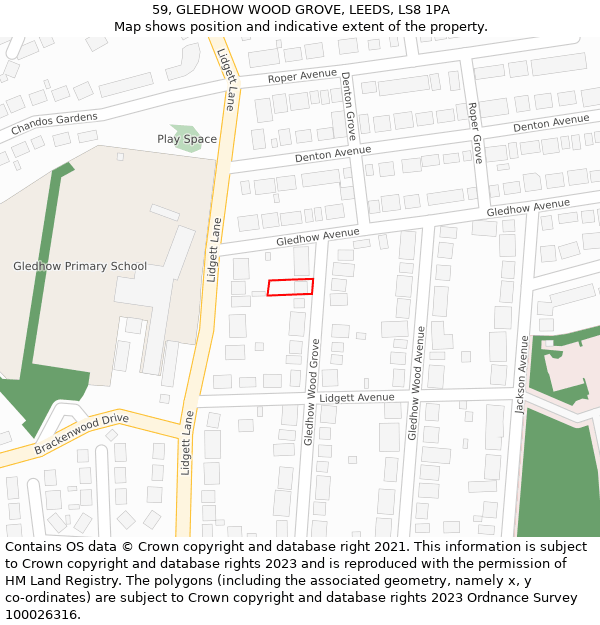 59, GLEDHOW WOOD GROVE, LEEDS, LS8 1PA: Location map and indicative extent of plot