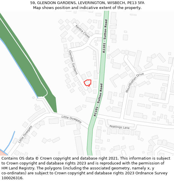 59, GLENDON GARDENS, LEVERINGTON, WISBECH, PE13 5FA: Location map and indicative extent of plot