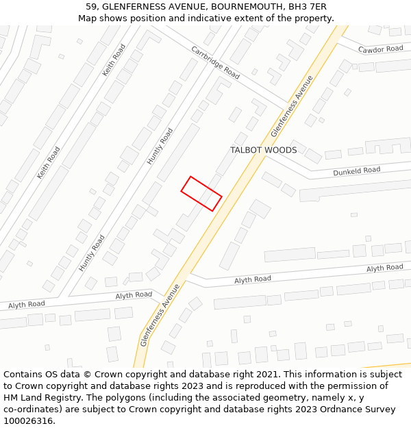 59, GLENFERNESS AVENUE, BOURNEMOUTH, BH3 7ER: Location map and indicative extent of plot