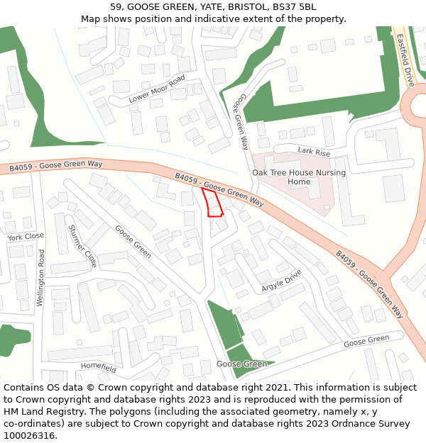 59, GOOSE GREEN, YATE, BRISTOL, BS37 5BL: Location map and indicative extent of plot
