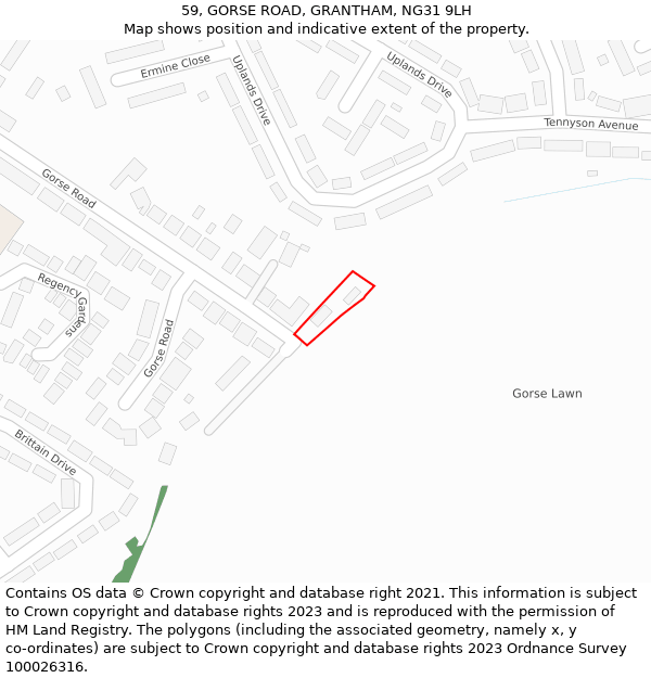 59, GORSE ROAD, GRANTHAM, NG31 9LH: Location map and indicative extent of plot