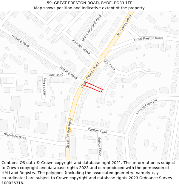 59, GREAT PRESTON ROAD, RYDE, PO33 1EE: Location map and indicative extent of plot