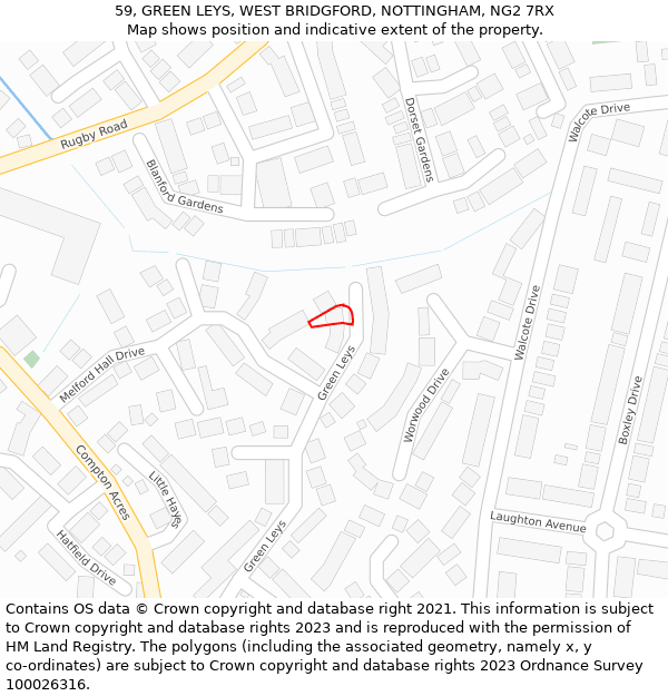 59, GREEN LEYS, WEST BRIDGFORD, NOTTINGHAM, NG2 7RX: Location map and indicative extent of plot