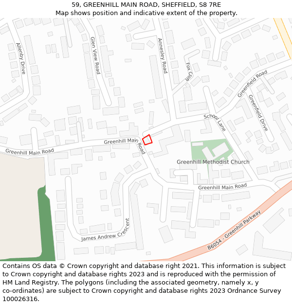 59, GREENHILL MAIN ROAD, SHEFFIELD, S8 7RE: Location map and indicative extent of plot