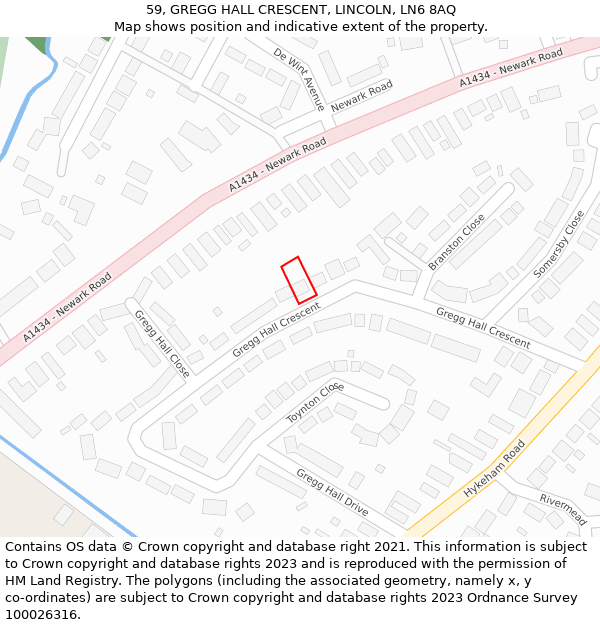 59, GREGG HALL CRESCENT, LINCOLN, LN6 8AQ: Location map and indicative extent of plot