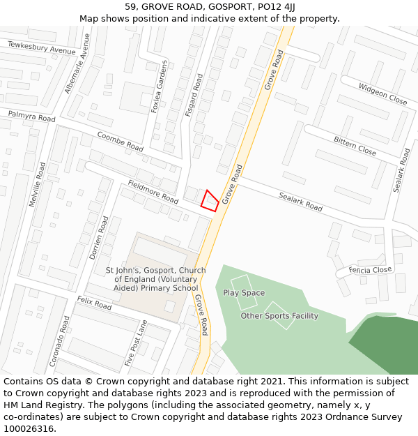 59, GROVE ROAD, GOSPORT, PO12 4JJ: Location map and indicative extent of plot