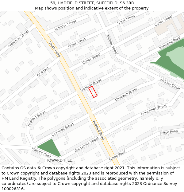 59, HADFIELD STREET, SHEFFIELD, S6 3RR: Location map and indicative extent of plot