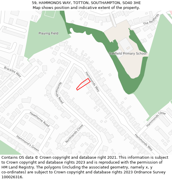 59, HAMMONDS WAY, TOTTON, SOUTHAMPTON, SO40 3HE: Location map and indicative extent of plot