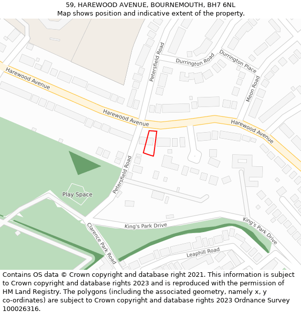 59, HAREWOOD AVENUE, BOURNEMOUTH, BH7 6NL: Location map and indicative extent of plot