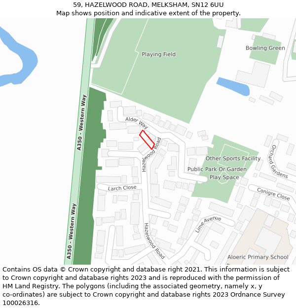 59, HAZELWOOD ROAD, MELKSHAM, SN12 6UU: Location map and indicative extent of plot