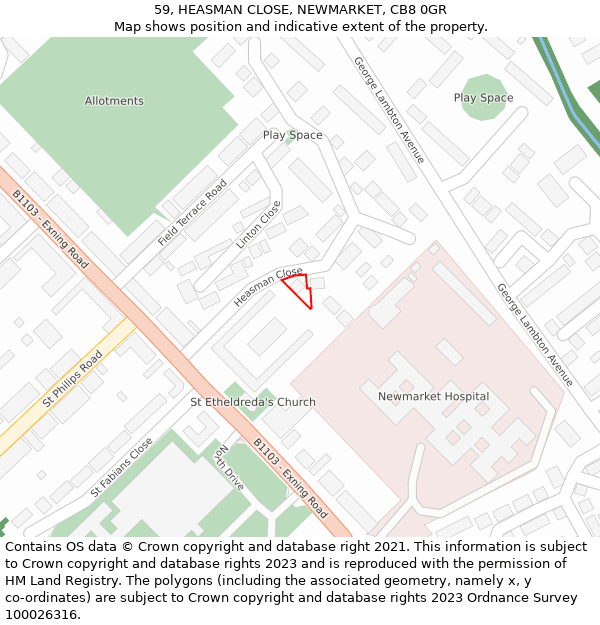 59, HEASMAN CLOSE, NEWMARKET, CB8 0GR: Location map and indicative extent of plot