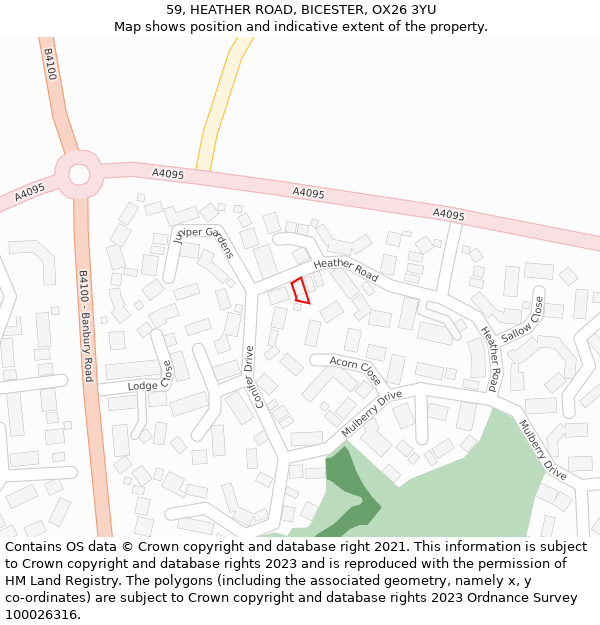 59, HEATHER ROAD, BICESTER, OX26 3YU: Location map and indicative extent of plot