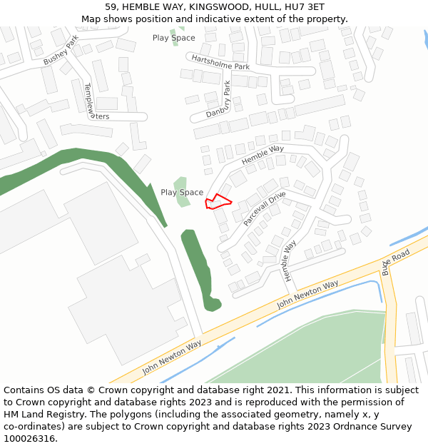 59, HEMBLE WAY, KINGSWOOD, HULL, HU7 3ET: Location map and indicative extent of plot