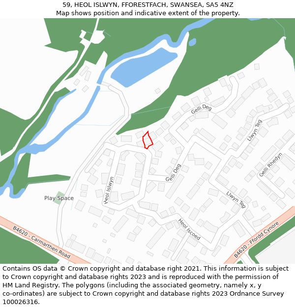 59, HEOL ISLWYN, FFORESTFACH, SWANSEA, SA5 4NZ: Location map and indicative extent of plot