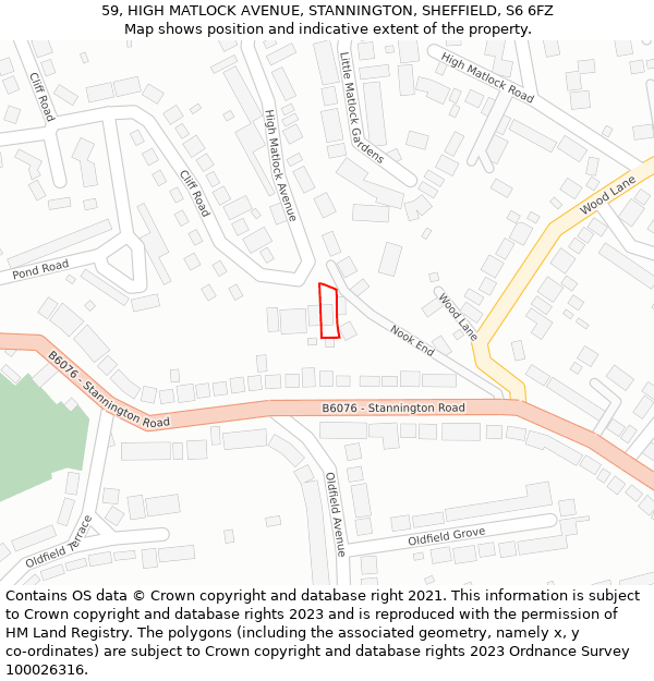 59, HIGH MATLOCK AVENUE, STANNINGTON, SHEFFIELD, S6 6FZ: Location map and indicative extent of plot