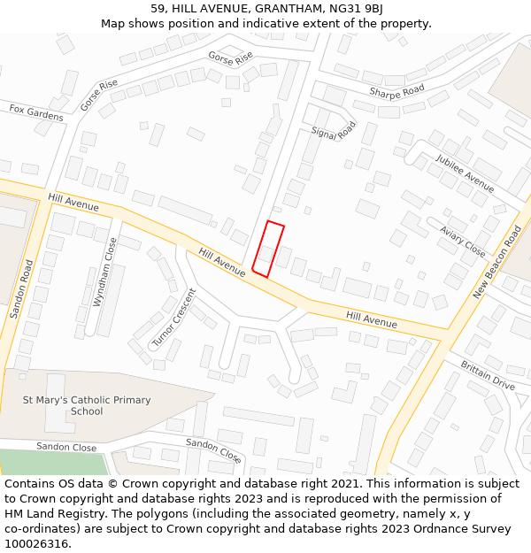59, HILL AVENUE, GRANTHAM, NG31 9BJ: Location map and indicative extent of plot