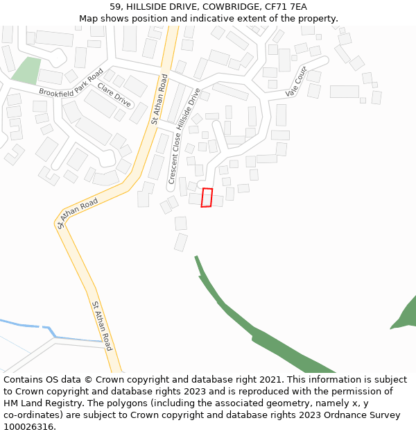 59, HILLSIDE DRIVE, COWBRIDGE, CF71 7EA: Location map and indicative extent of plot