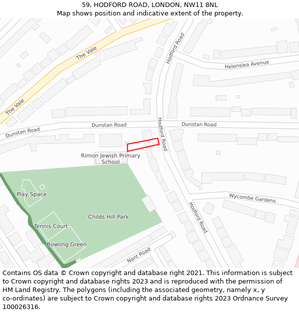 59, HODFORD ROAD, LONDON, NW11 8NL: Location map and indicative extent of plot