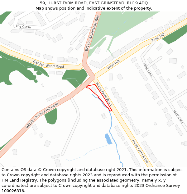 59, HURST FARM ROAD, EAST GRINSTEAD, RH19 4DQ: Location map and indicative extent of plot