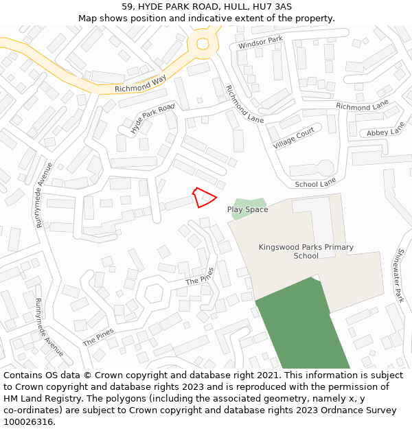 59, HYDE PARK ROAD, HULL, HU7 3AS: Location map and indicative extent of plot