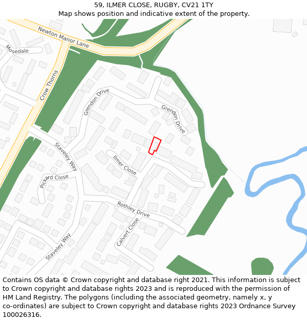 59, ILMER CLOSE, RUGBY, CV21 1TY: Location map and indicative extent of plot