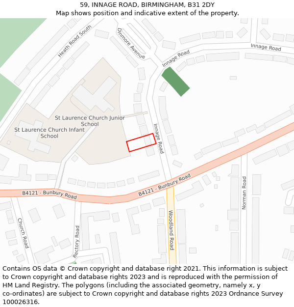 59, INNAGE ROAD, BIRMINGHAM, B31 2DY: Location map and indicative extent of plot