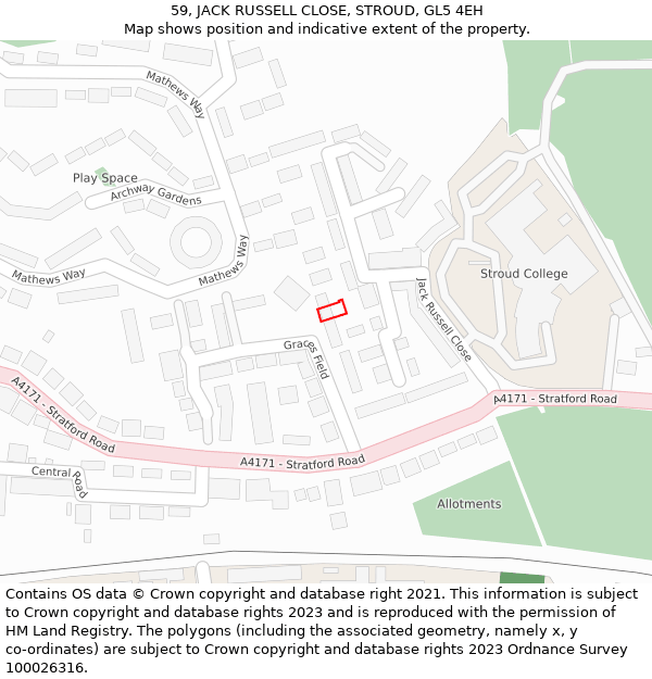 59, JACK RUSSELL CLOSE, STROUD, GL5 4EH: Location map and indicative extent of plot