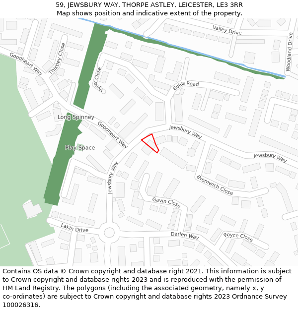 59, JEWSBURY WAY, THORPE ASTLEY, LEICESTER, LE3 3RR: Location map and indicative extent of plot